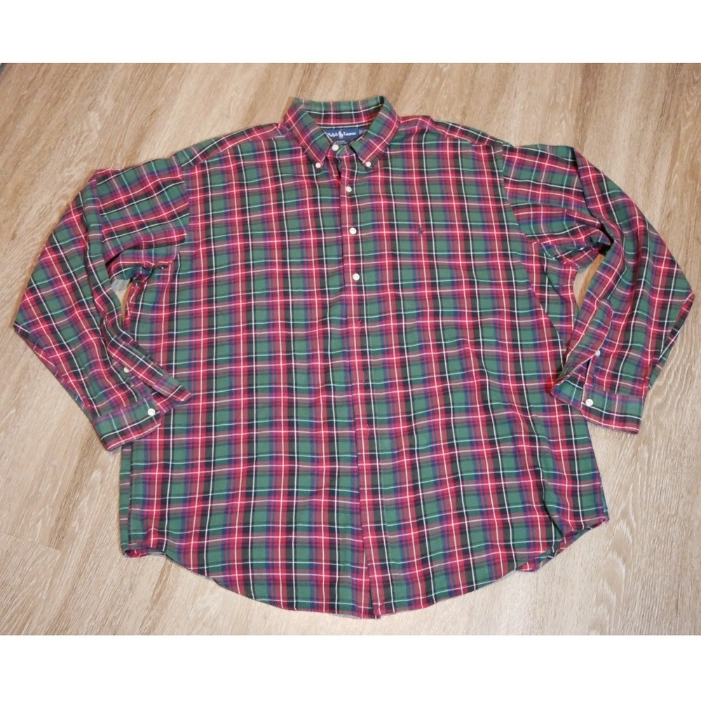 Vintage Ralph Lauren Polo Blake Plaid Shirt Men XXL Red Green Blue Button Down
